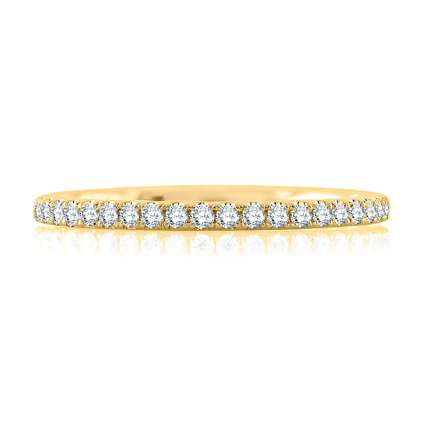 14k Classic Half Pavé Diamond Wedding Band with Quilted Interior