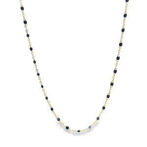 18k Yellow Gold Gray Enamel Necklace 18"