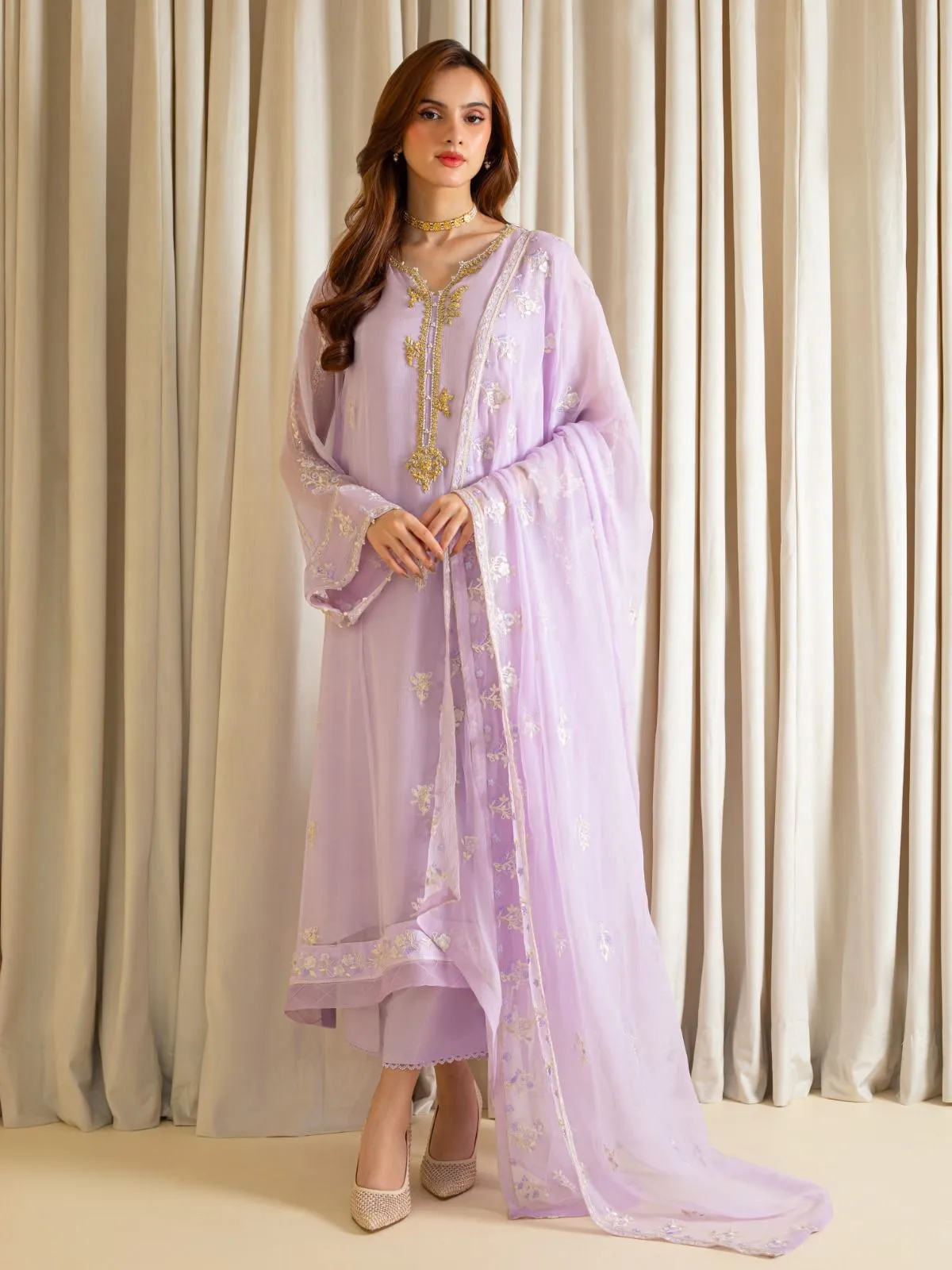 3 Piece - Embroidered Chiffon Suit S109876