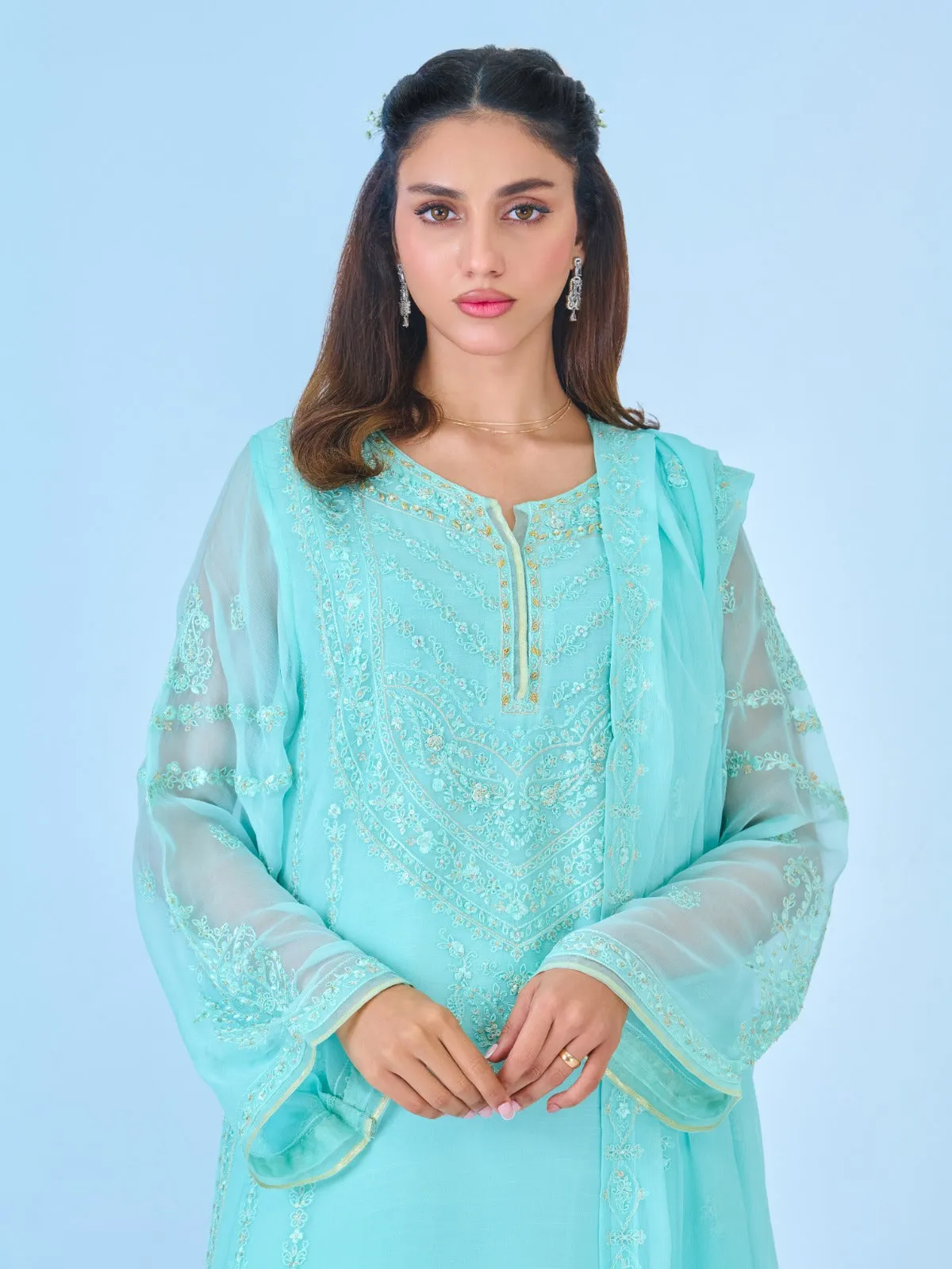 3 Piece - Embroidered Chiffon Suit S109940