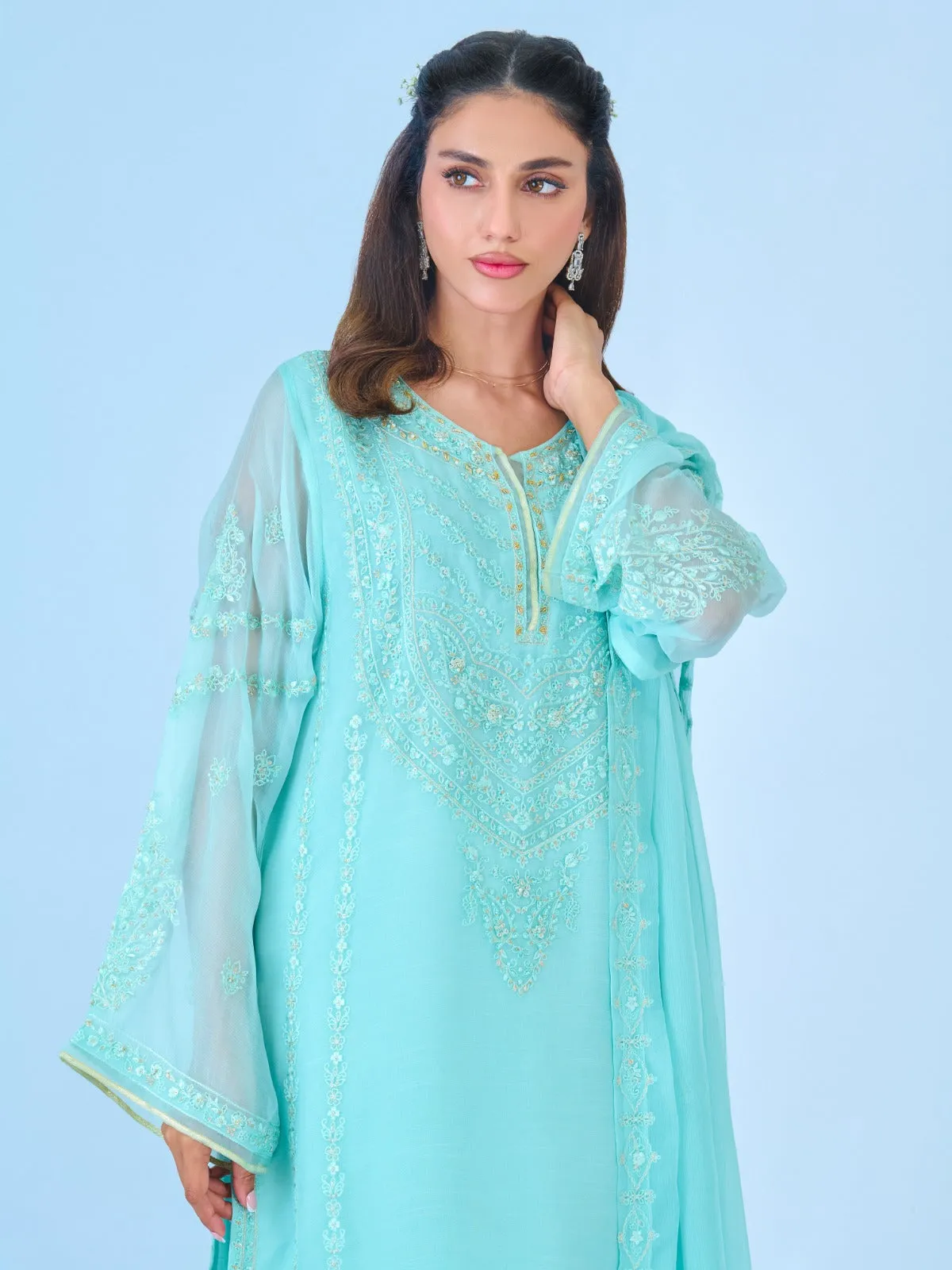 3 Piece - Embroidered Chiffon Suit S109940
