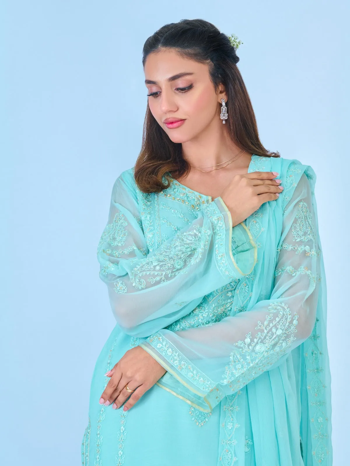 3 Piece - Embroidered Chiffon Suit S109940