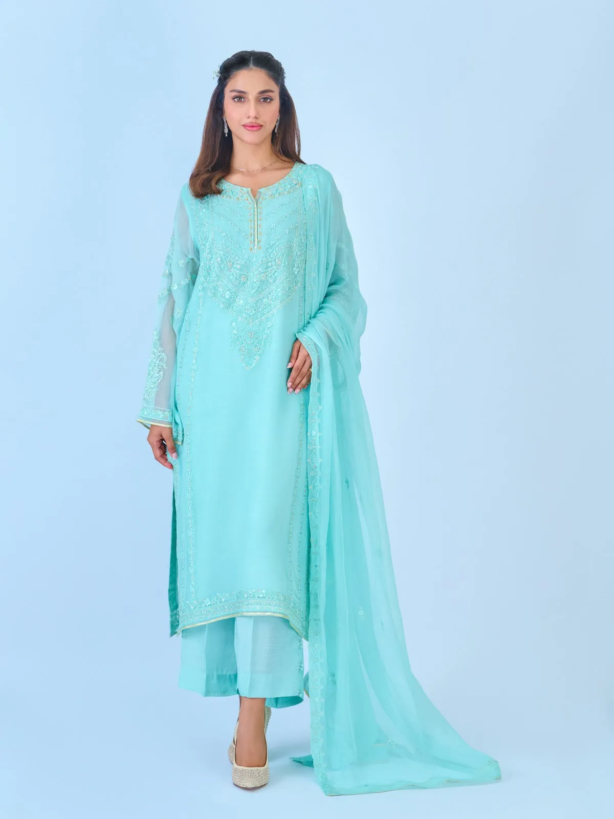 3 Piece - Embroidered Chiffon Suit S109940
