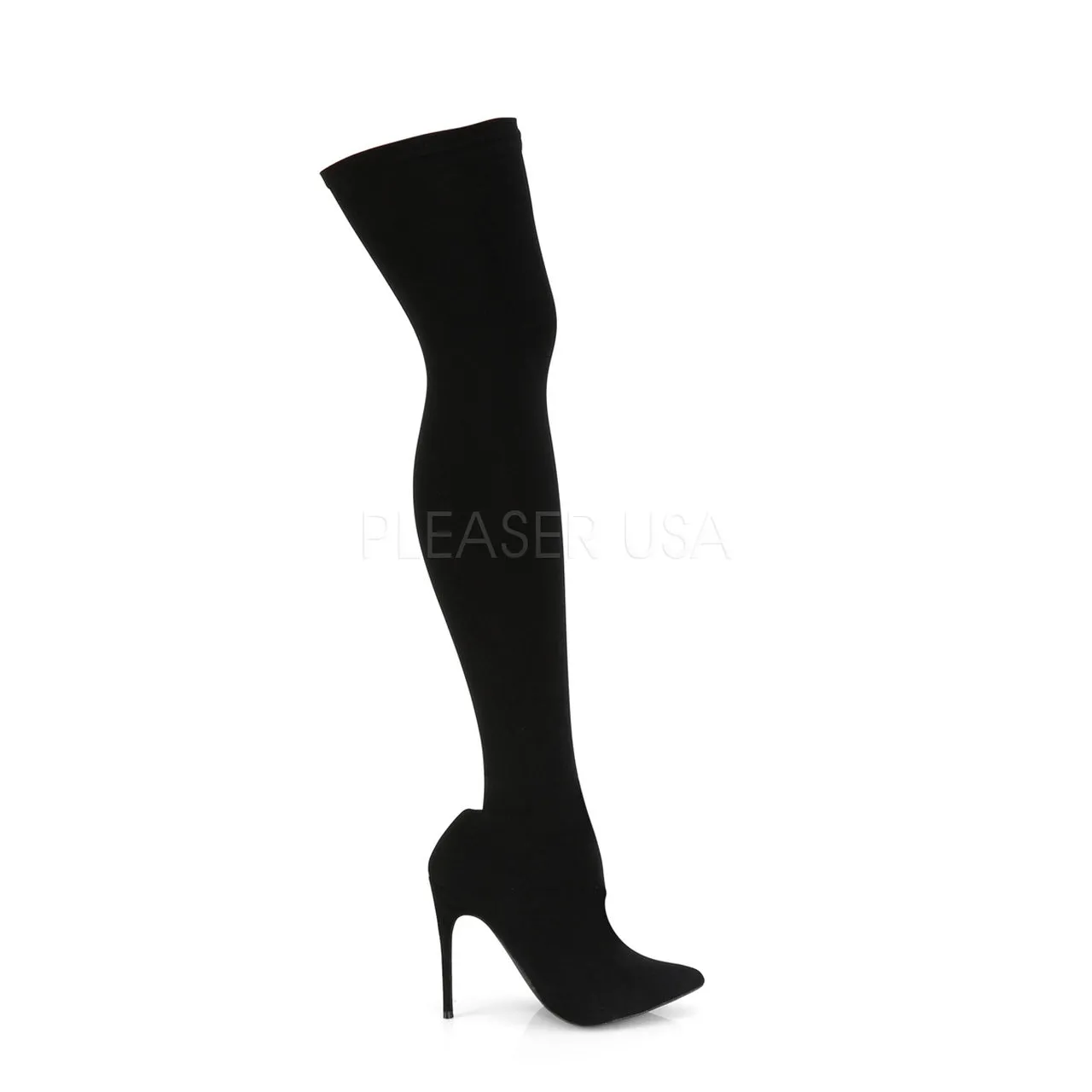5" Heel Black Stretch Pull-On Thigh High Boots*