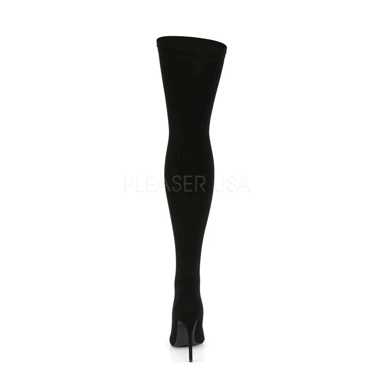 5" Heel Black Stretch Pull-On Thigh High Boots*