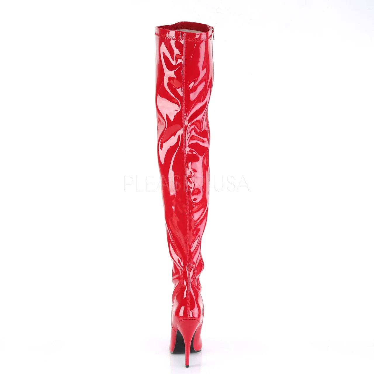 5" Heel Red Plain Stretch Thigh Boots*
