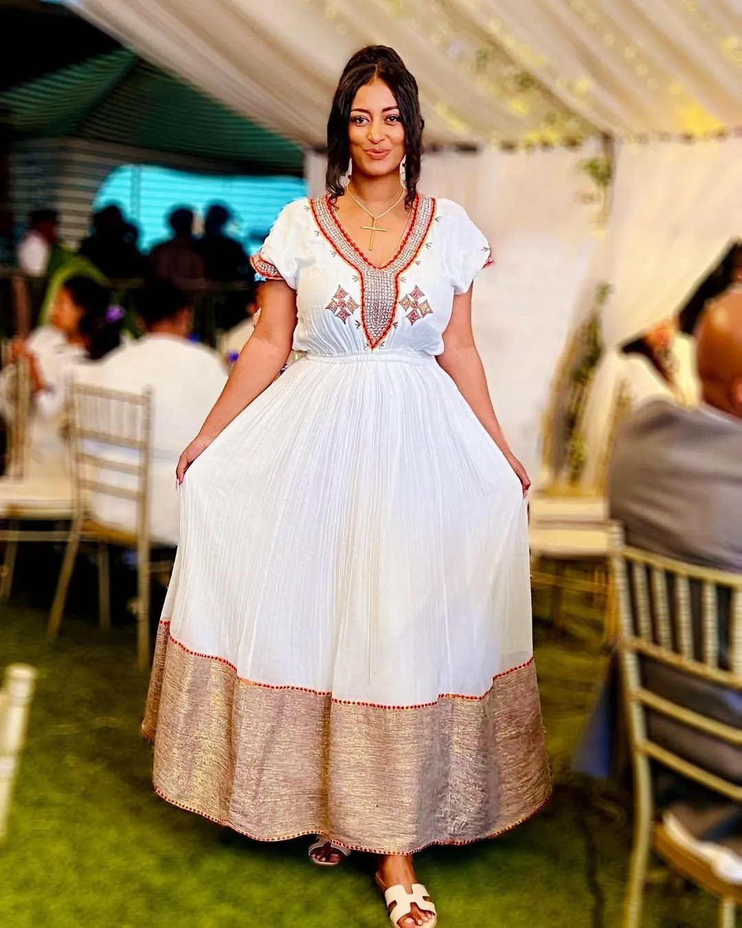 A Beautiful Habesha Clothing with Menen Fabric, Simple Modern Shimena Dress, and Intricate Tilf Designs, habesha libs, habesha kemis