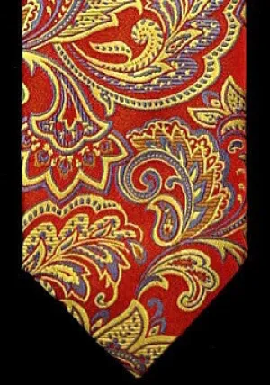 Beau Brummel Red, Gold & Blue Paisley Woven Silk Tie