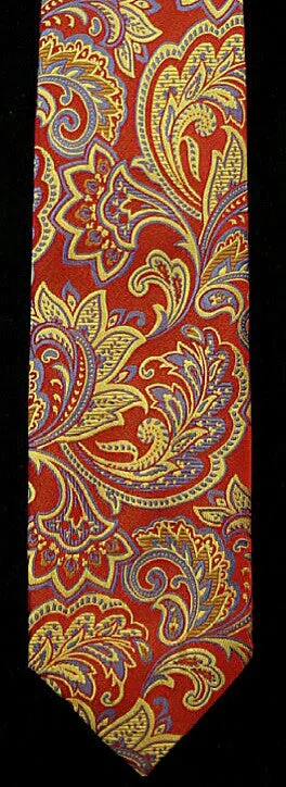 Beau Brummel Red, Gold & Blue Paisley Woven Silk Tie