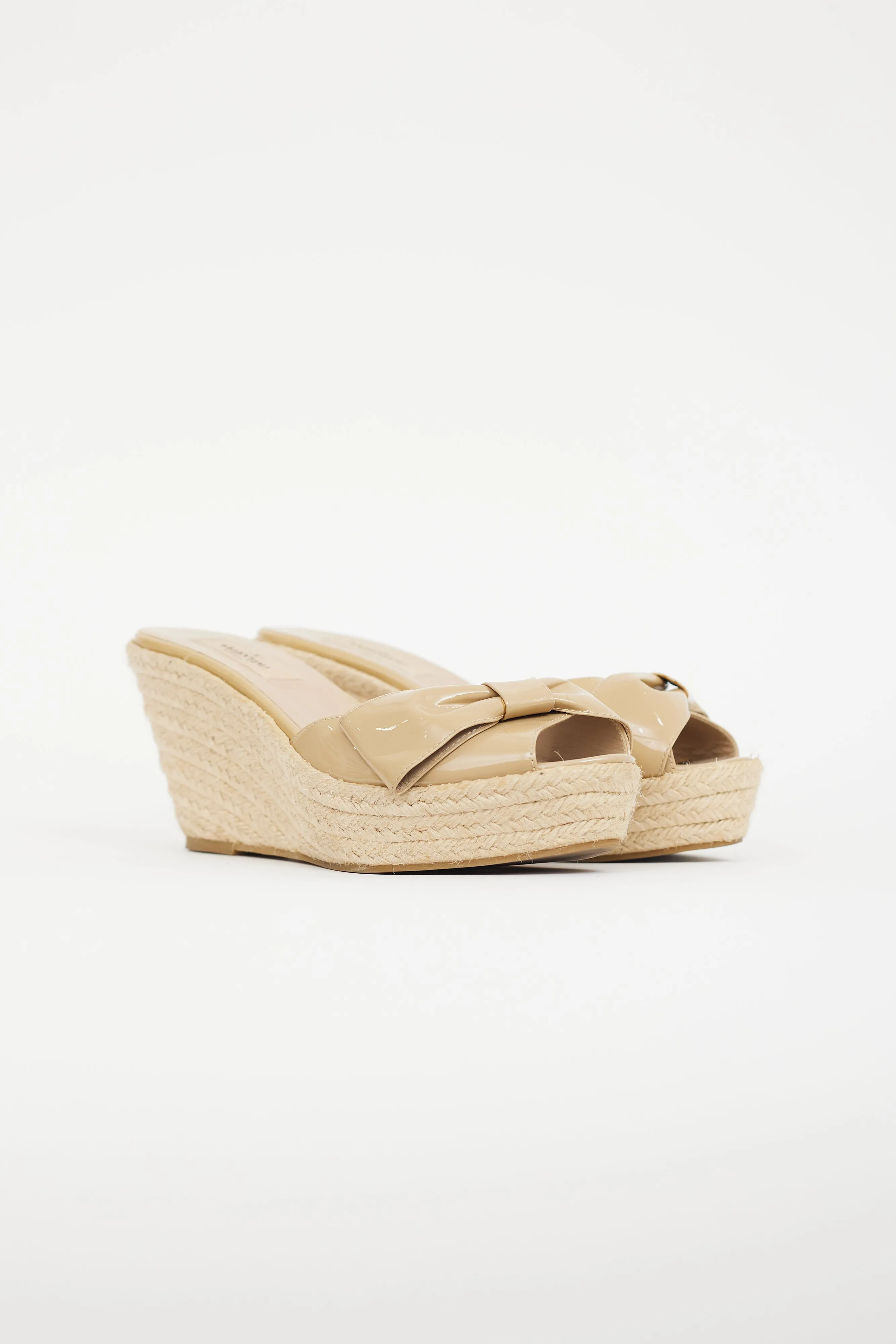Beige Patent Espadrille Bow Sandal