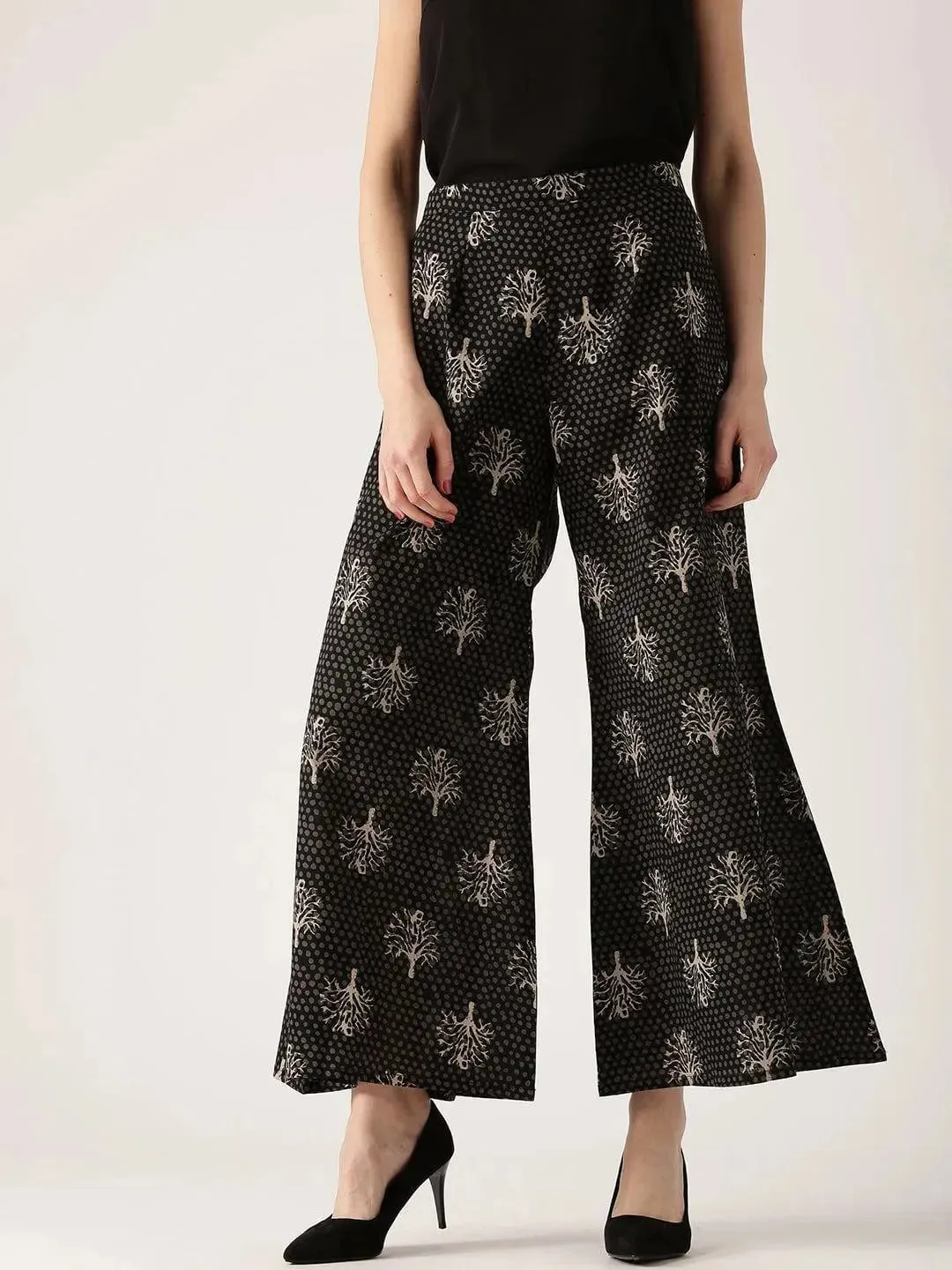 Black Abstract Cotton Palazzos
