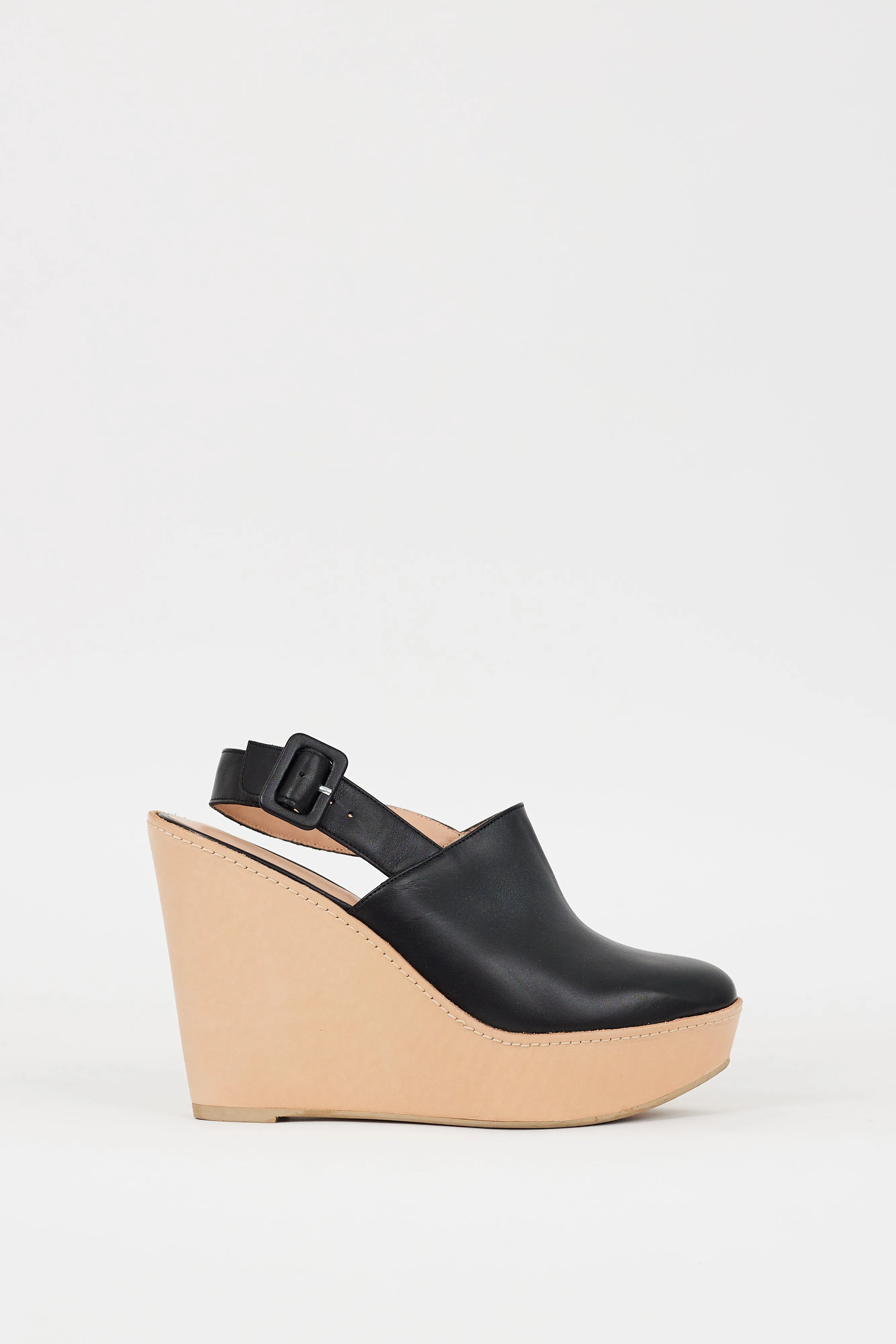 Black & Beige Slingback Platform Mule
