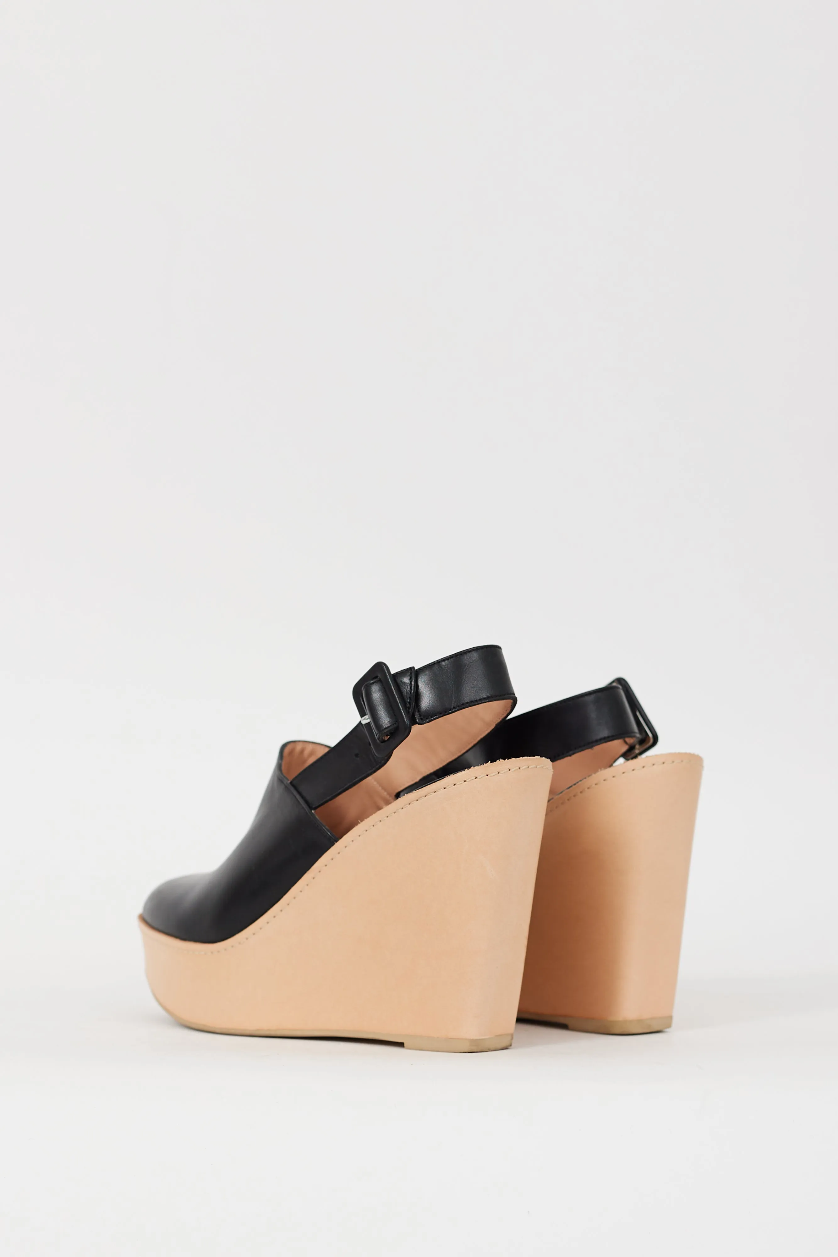 Black & Beige Slingback Platform Mule