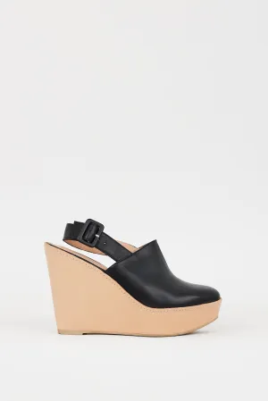 Black & Beige Slingback Platform Mule