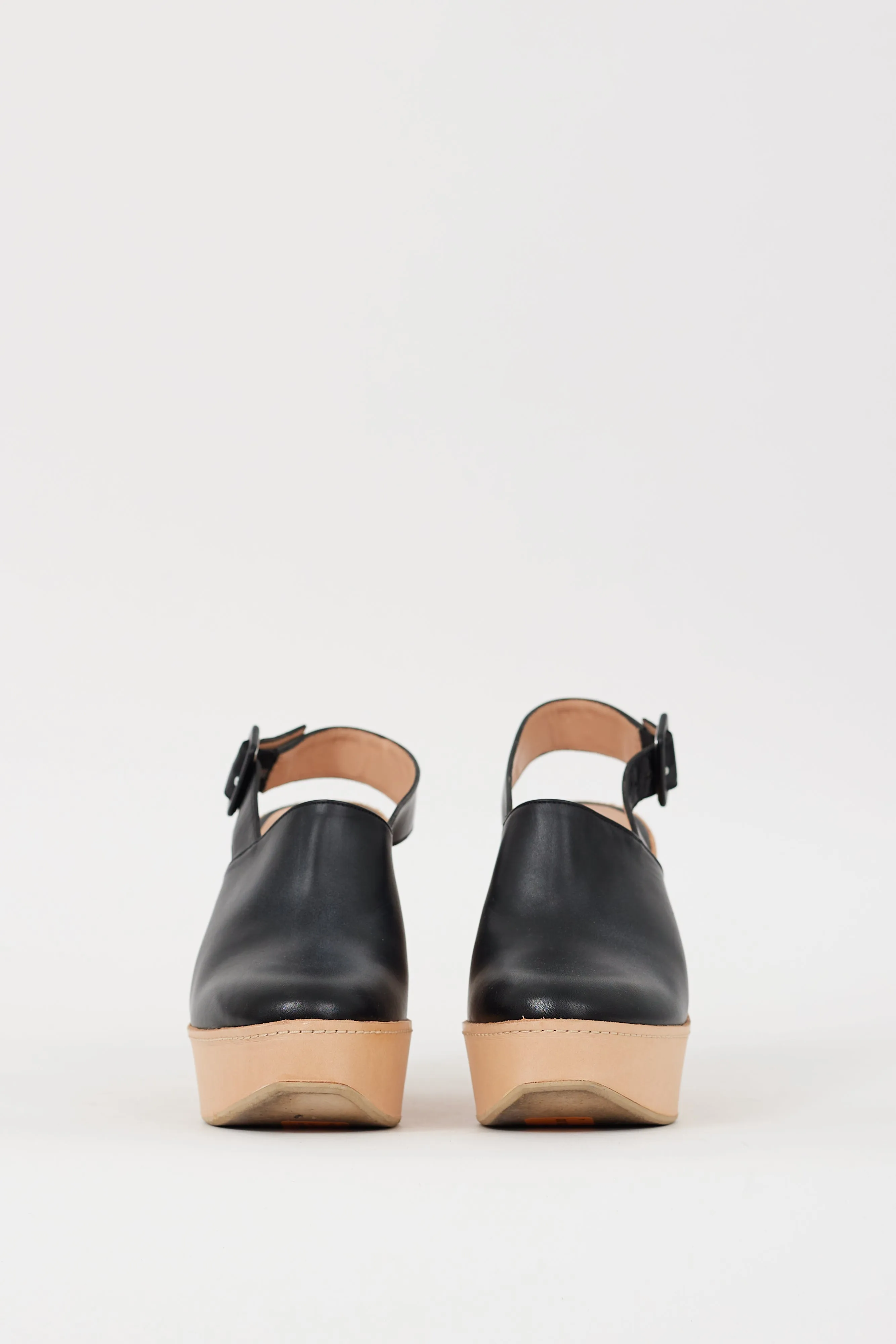 Black & Beige Slingback Platform Mule
