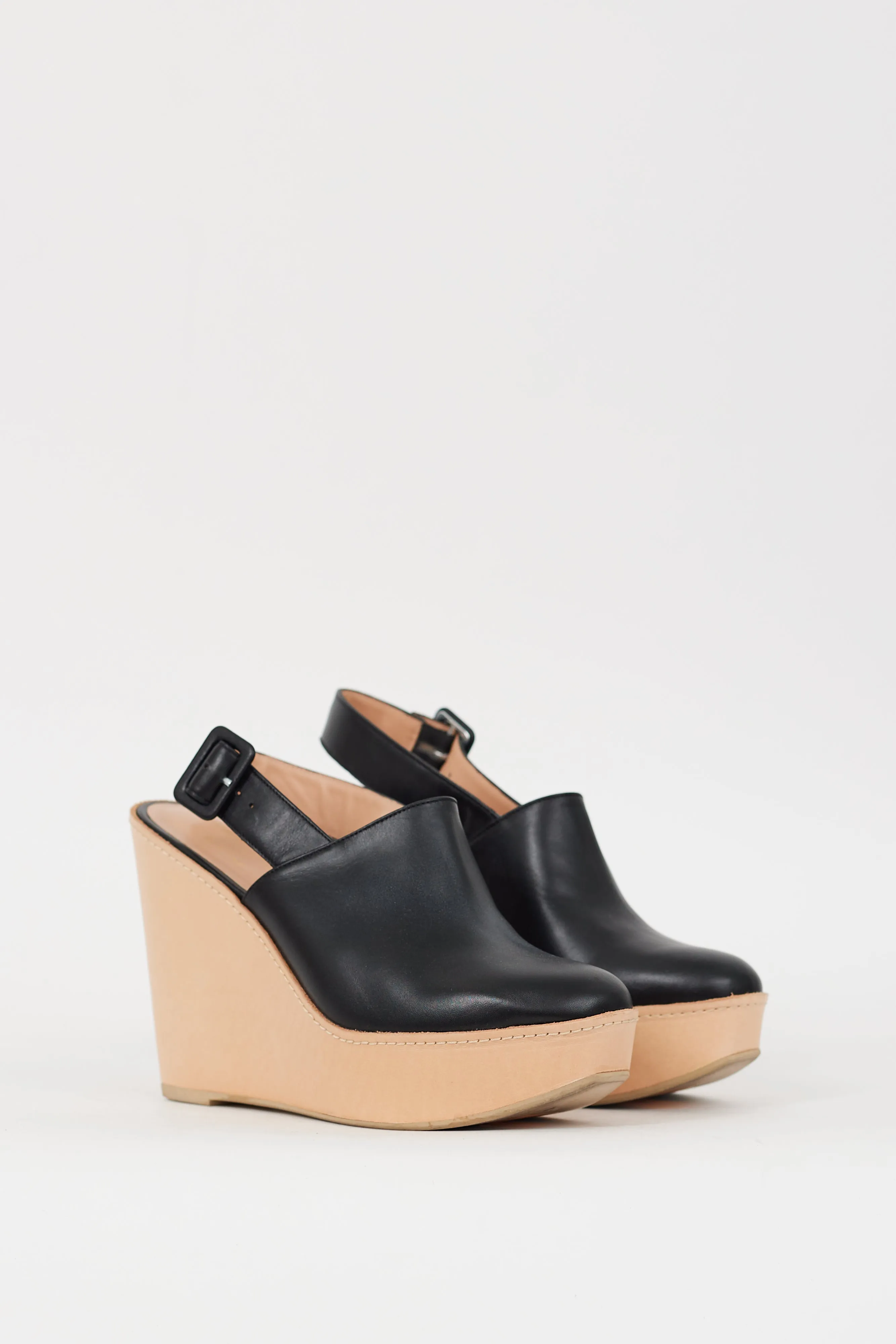 Black & Beige Slingback Platform Mule