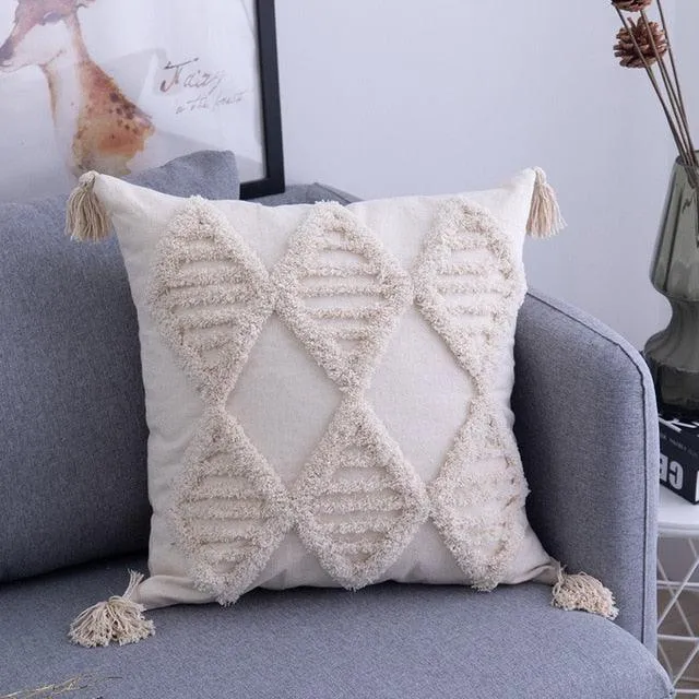 Bohemian Chic Tassel-Embroidered Cushion Cover