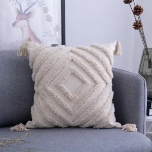 Bohemian Chic Tassel-Embroidered Cushion Cover
