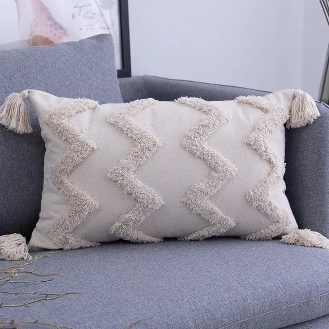 Bohemian Chic Tassel-Embroidered Cushion Cover