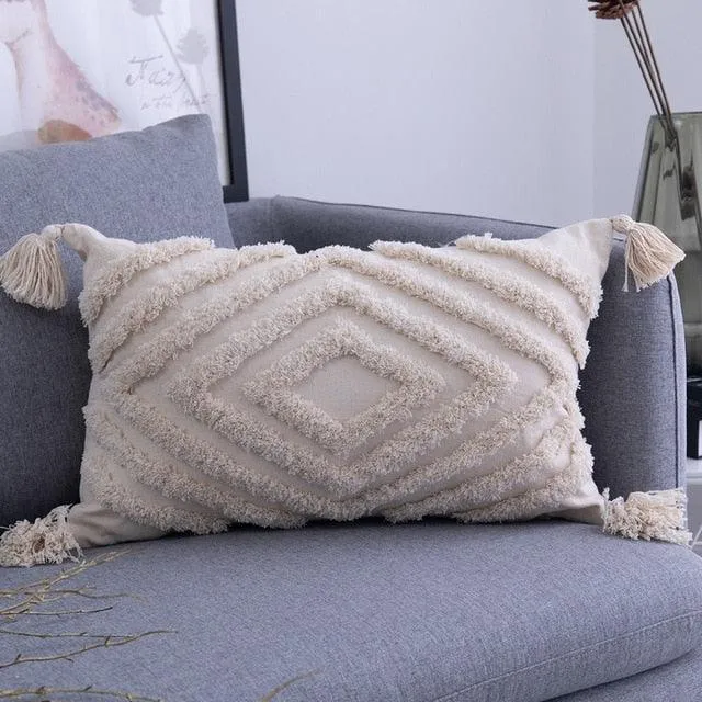 Bohemian Chic Tassel-Embroidered Cushion Cover
