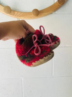 Burgundy   Green Stripe Booties, size B5