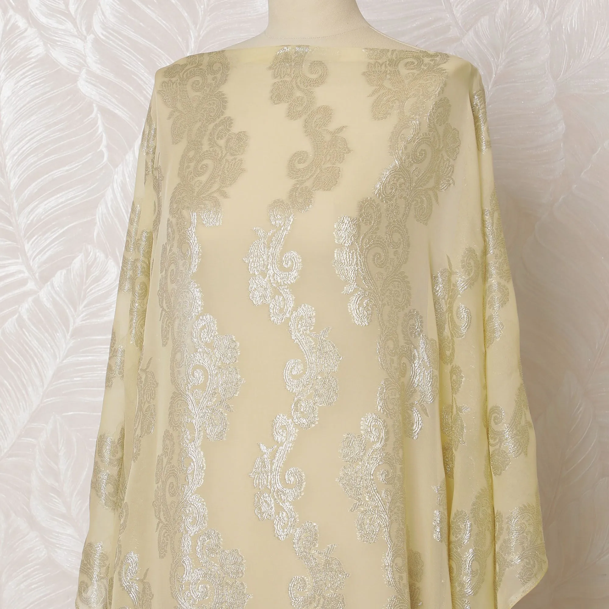 Champagne Gold Pure Silk Chiffon Fransawi Dirac Fabric - Classic Elegance, 140cm Wide - Buy Online in 3.5 Mtr Piece-D18349