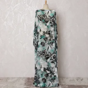 Contemporary Floral Chiffon Velvet Dirac Fabric - Italian Silk, 140cm Wide - 3.5 Meters Piece - Order Online-D18290