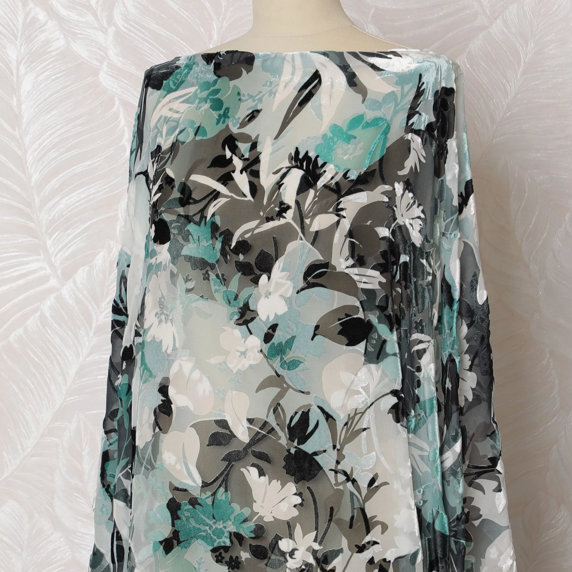 Contemporary Floral Chiffon Velvet Dirac Fabric - Italian Silk, 140cm Wide - 3.5 Meters Piece - Order Online-D18290