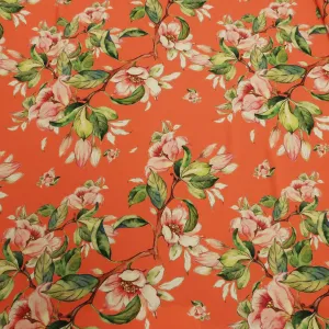 Coral Background with Pink and Green Floral Printed Fabric