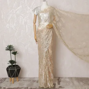 Elegant French Metallic Chantilly Lace Fabric - Gold Floral Design, 110 cm Width, 5.5 Meters-D19451