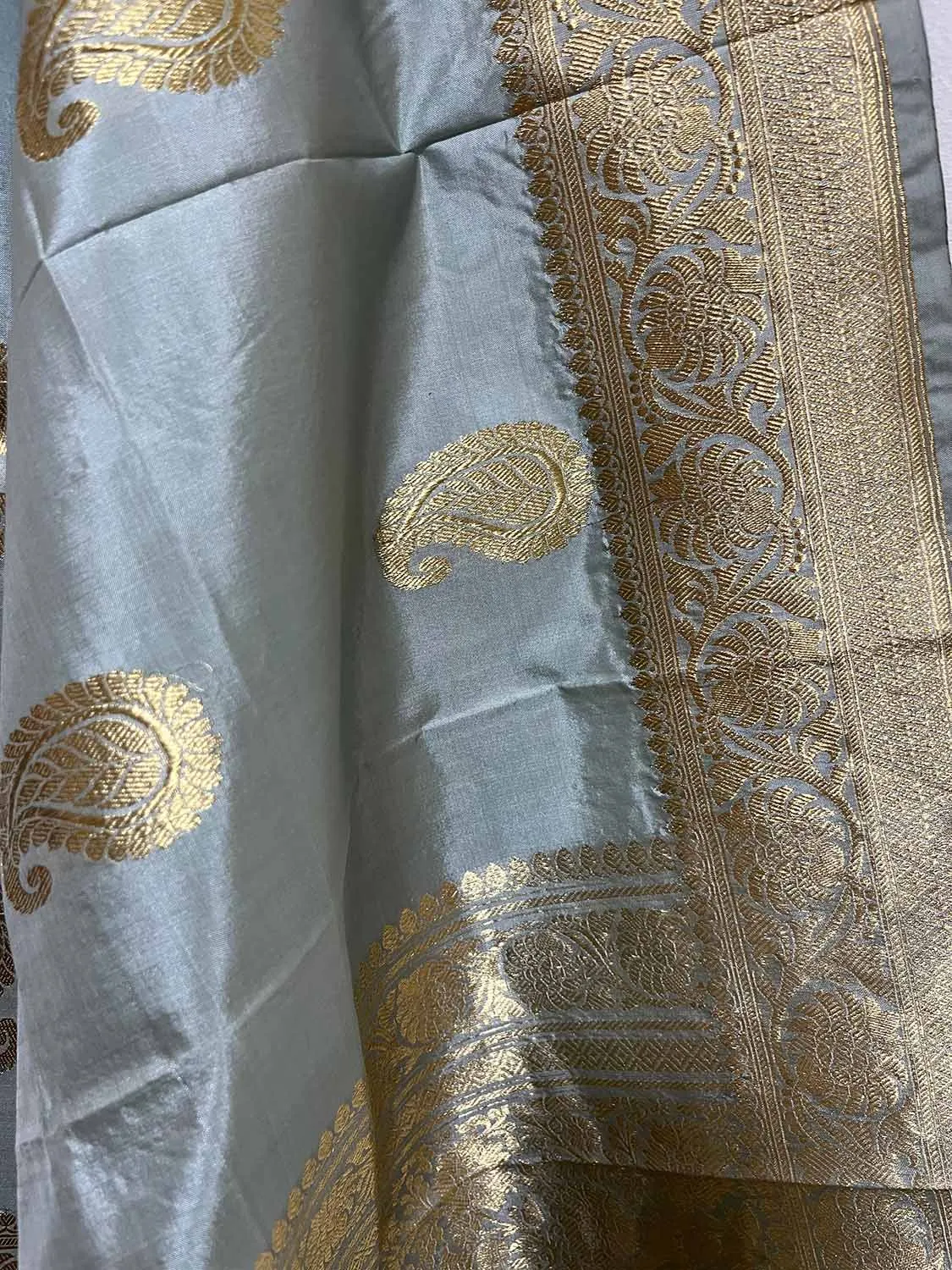 Elegant Grey Banarasi Handloom Pure Katan Silk Dupatta