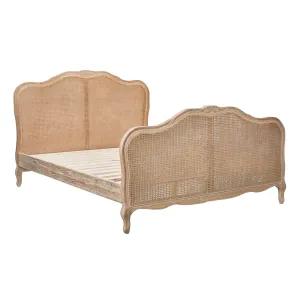 French Provincial King Bed Solid Oak Rattan Frame Whitewash