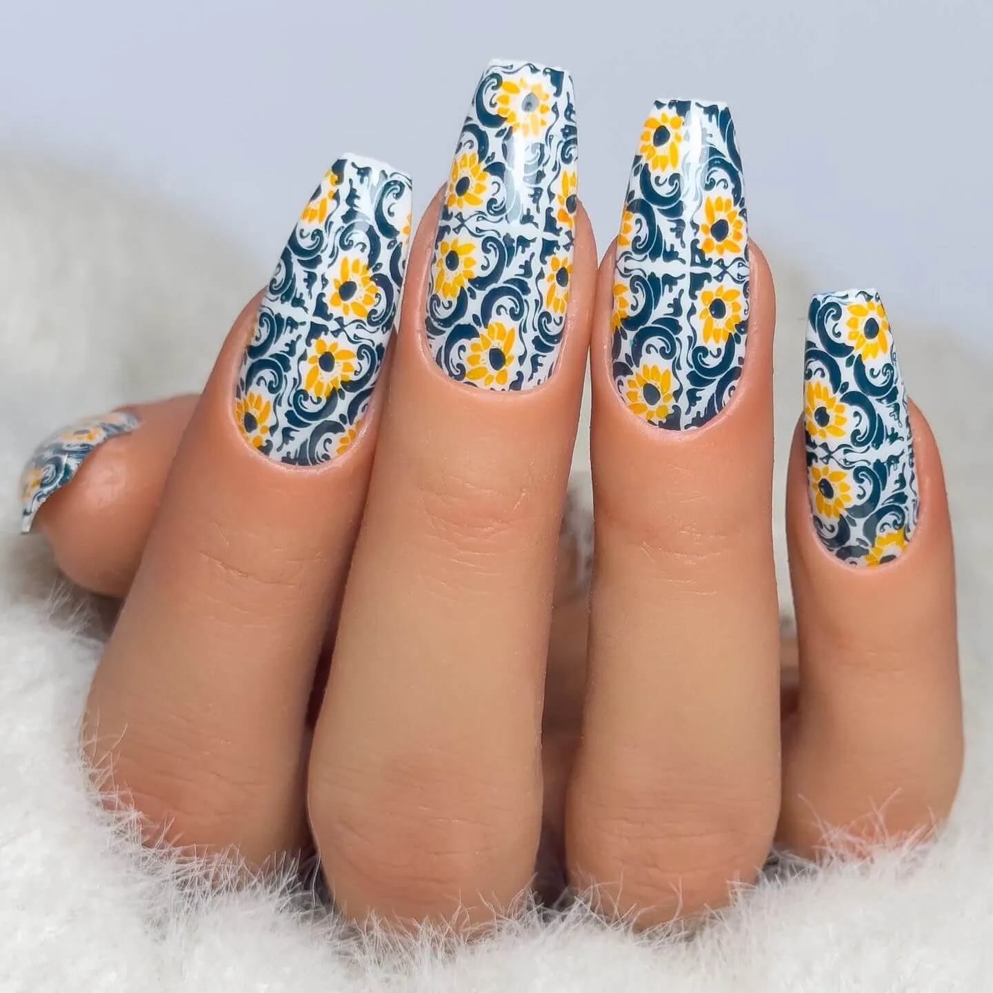 Full Nail Fab - Floral Mosaic (CjS-361) Steel Nail Art Layered Stamping Plate