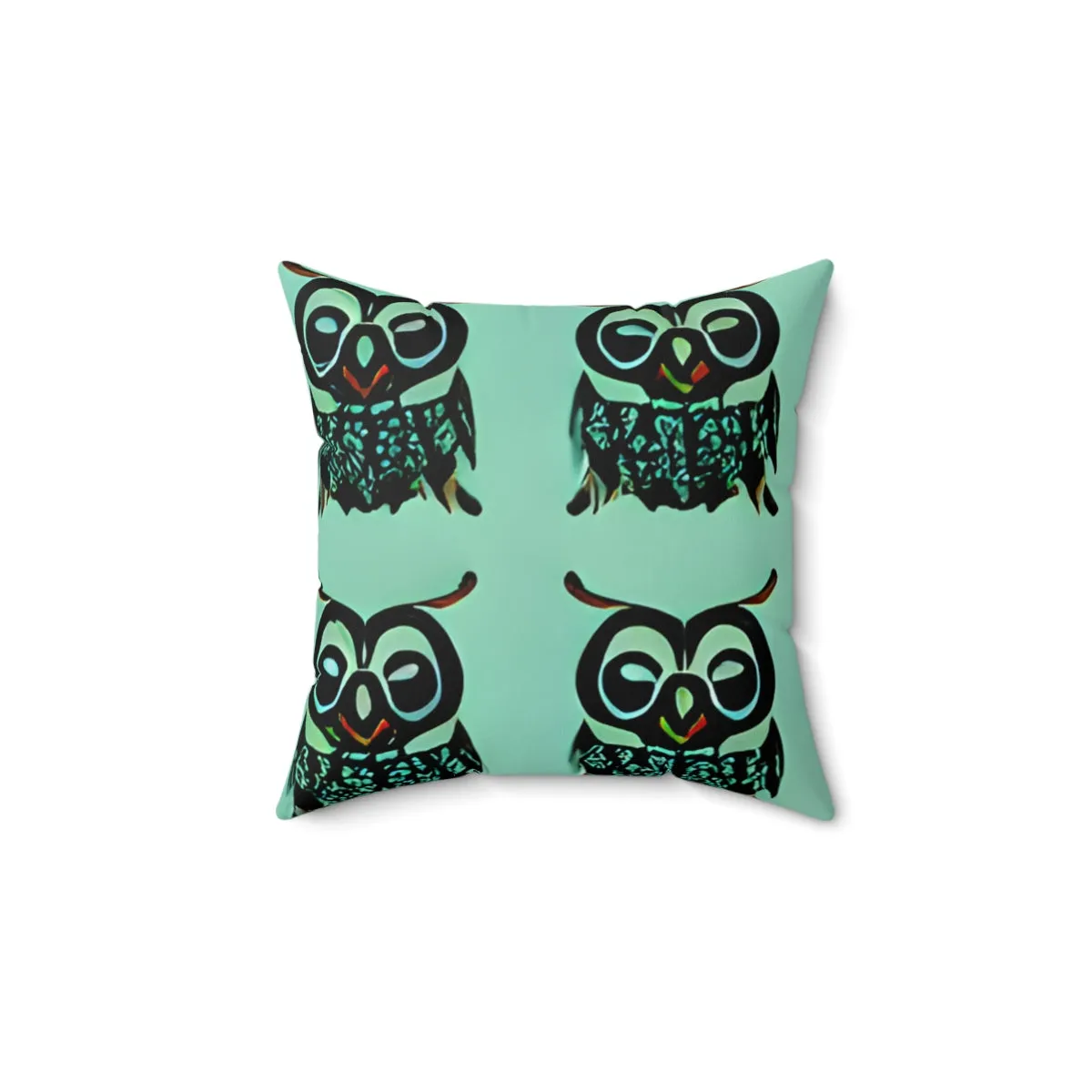 Green and Black Owls on Mint: Adorable Decorative Pillow