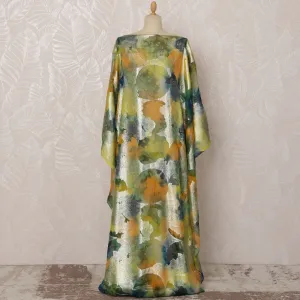 Green and Gold Abstract Silk Chiffon Dirac Fabric with Metallic Lurex, 3.5 Meters, 140 cm Width-D20796