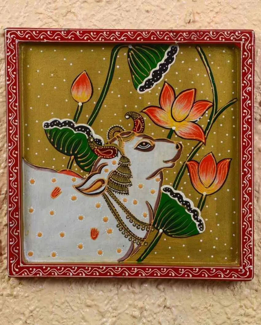 Hand Painted Cow Art Square Wall Decorative