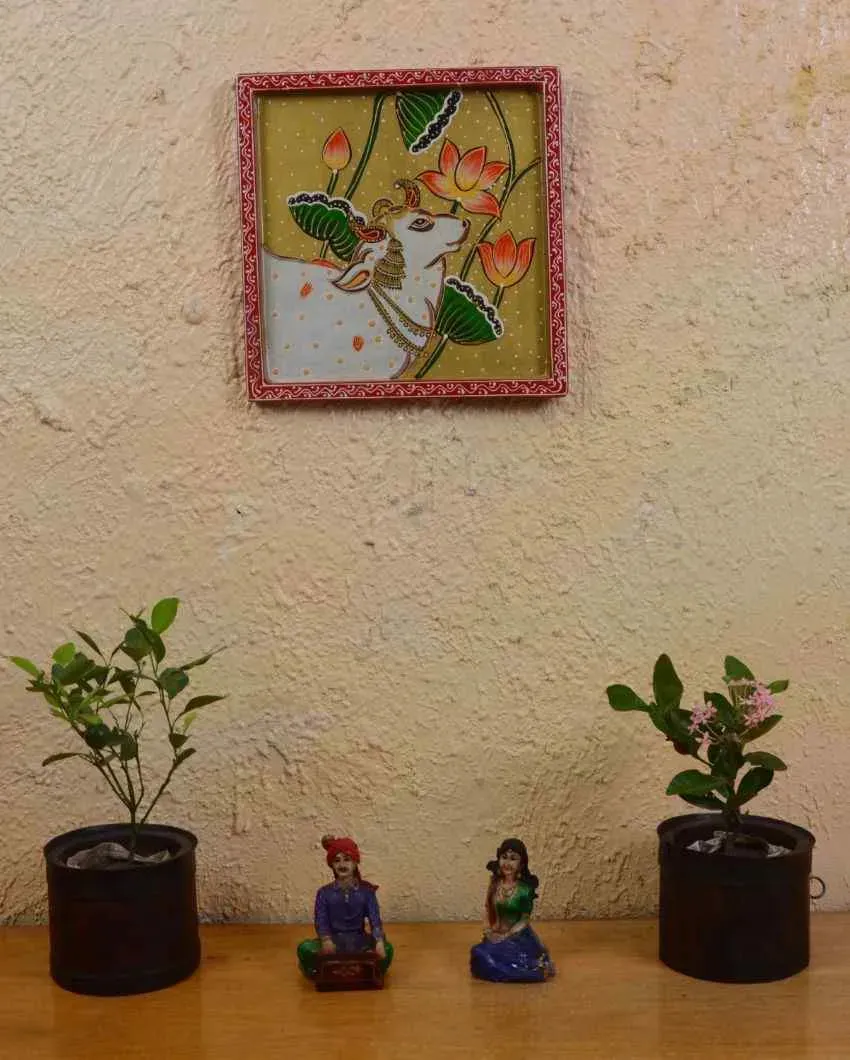Hand Painted Cow Art Square Wall Decorative