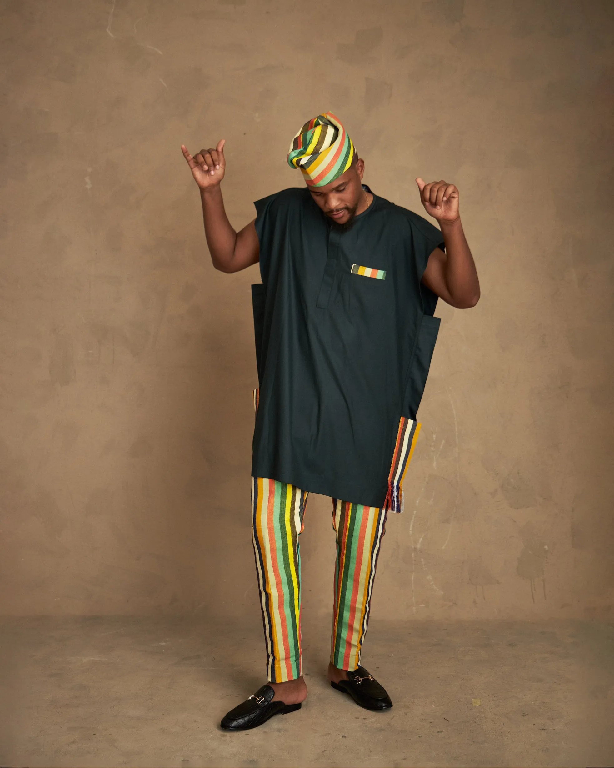 Hand-painted Male Danshiki and Aso Oke Pant Set