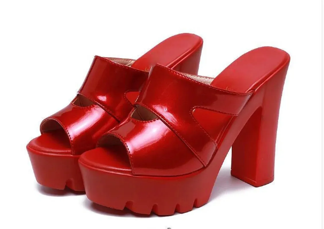 Hnzxzm Slippers Women's Wear Summer New Fish Mouth All-match Casual Waterproof Platform Thick High-heeled Thick-heeled Sandals Red