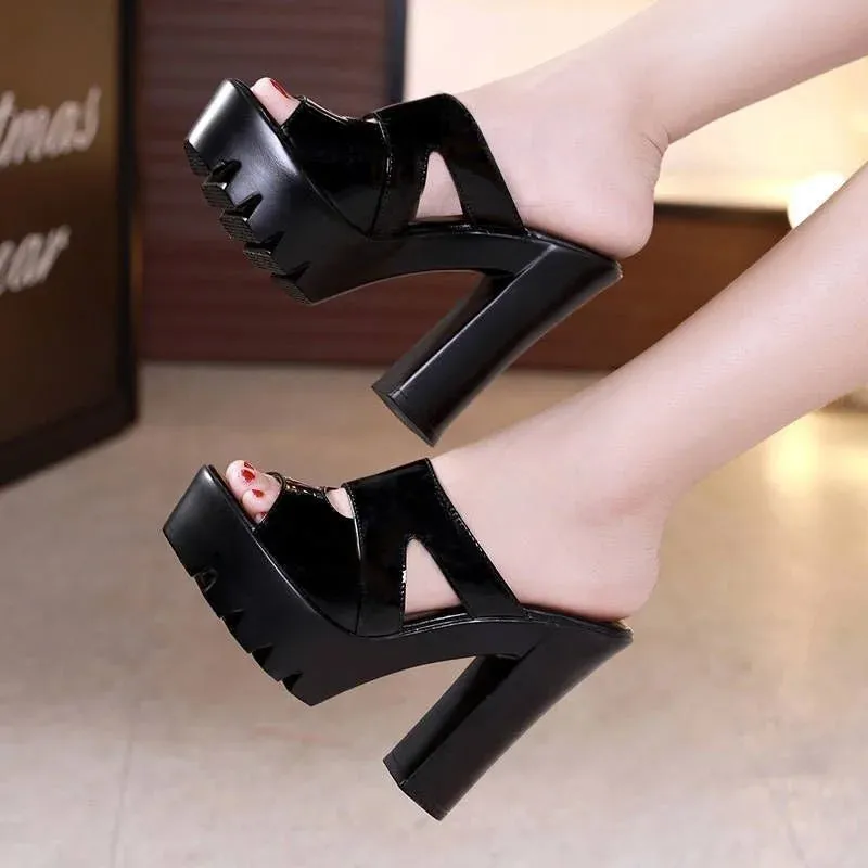 Hnzxzm Slippers Women's Wear Summer New Fish Mouth All-match Casual Waterproof Platform Thick High-heeled Thick-heeled Sandals Red