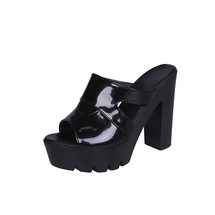 Hnzxzm Slippers Women's Wear Summer New Fish Mouth All-match Casual Waterproof Platform Thick High-heeled Thick-heeled Sandals Red