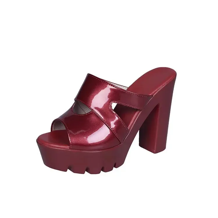 Hnzxzm Slippers Women's Wear Summer New Fish Mouth All-match Casual Waterproof Platform Thick High-heeled Thick-heeled Sandals Red