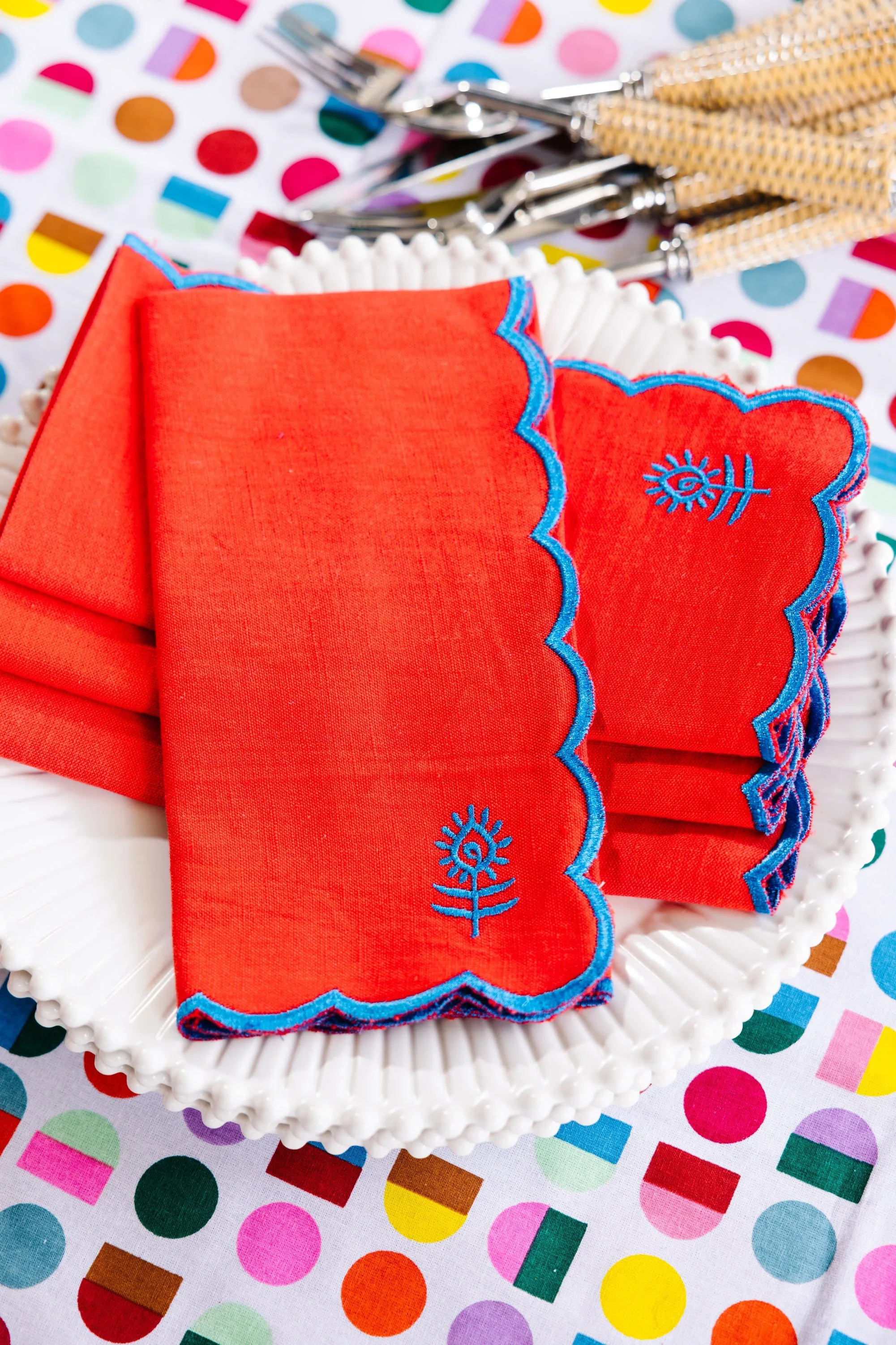 Icon Linen Napkins 4pc Set - Cherry/Peacock