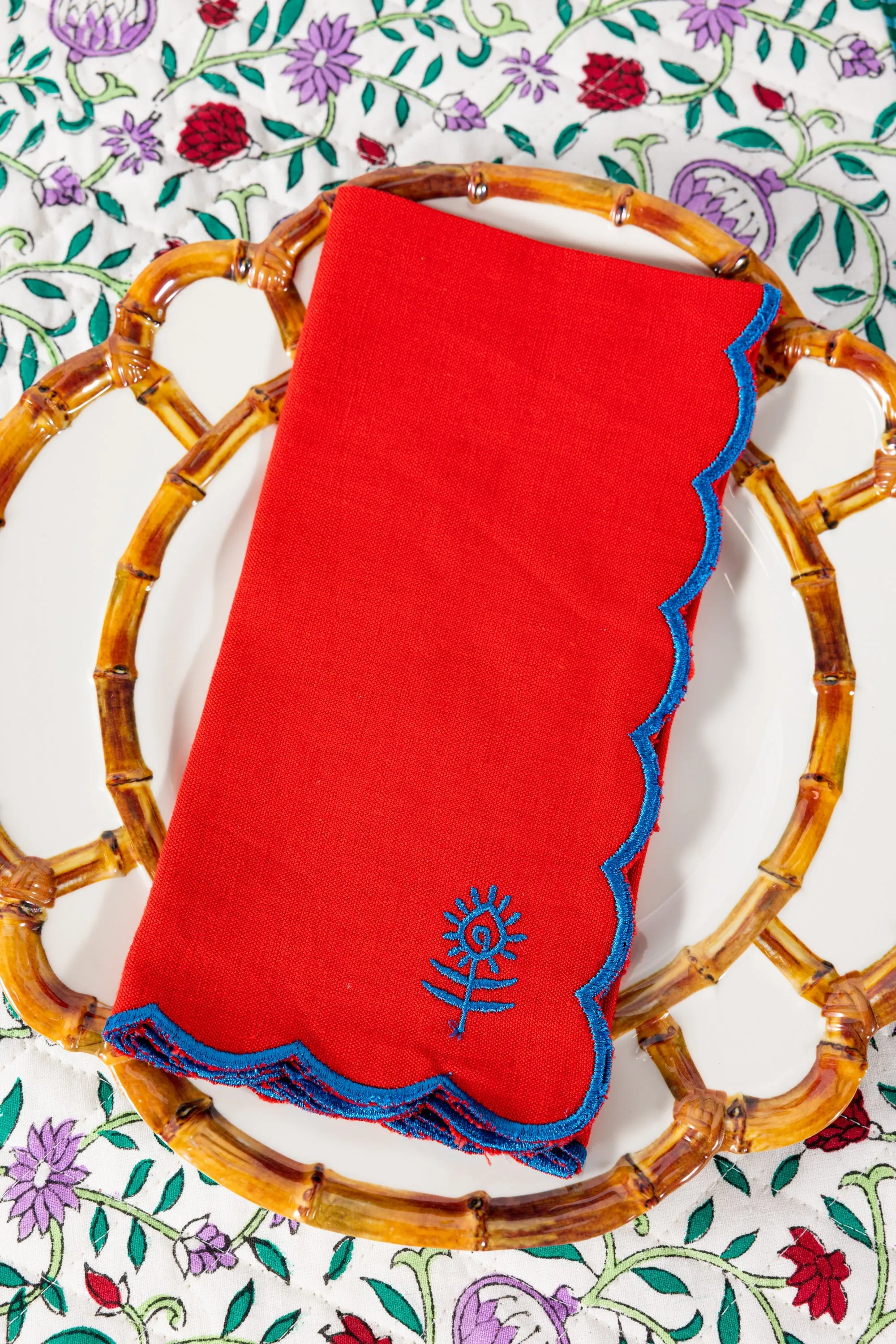 Icon Linen Napkins 4pc Set - Cherry/Peacock
