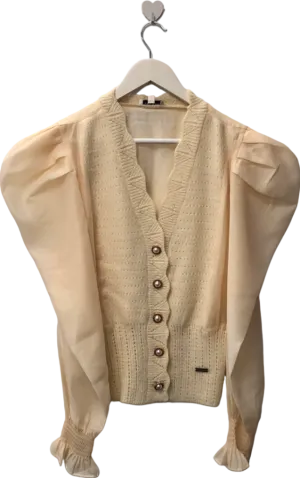 Jovonna Beige Puff Sleeve Cardigan UK S