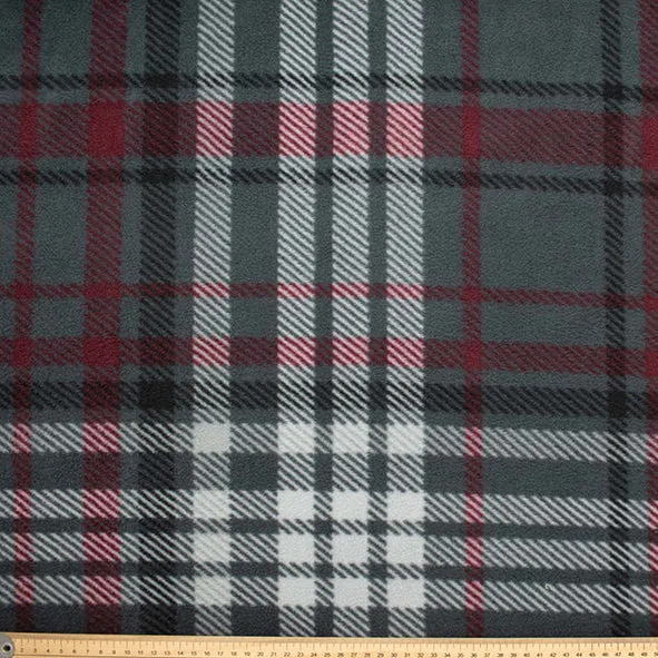 Maroon & Grey Checks Printed Polar Fleece Design 237