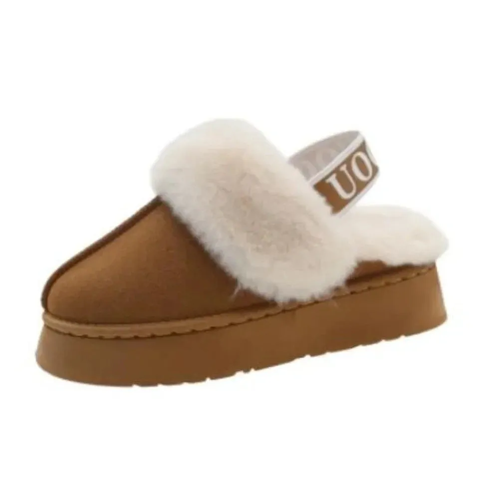 Merendy Fatema Round toe Platform Slingback Faux Suede Fur Slippers