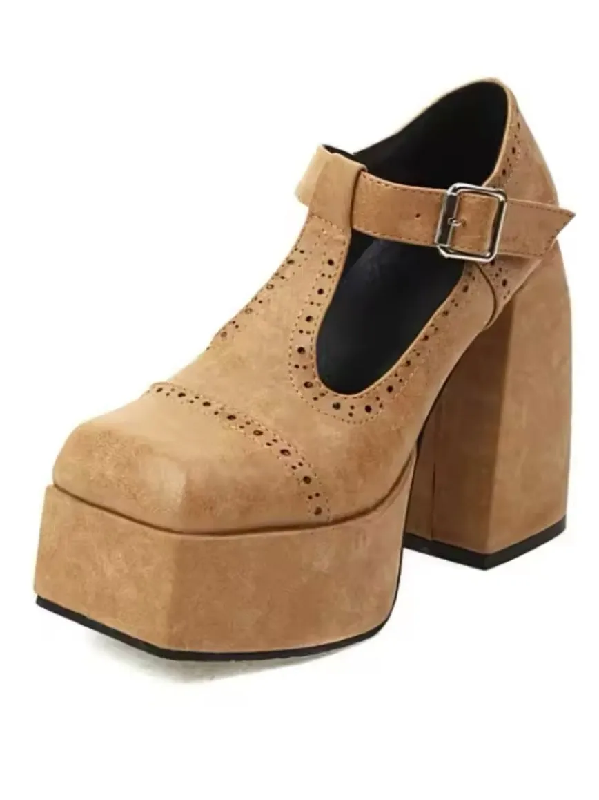 Modern British buckled loafers high heels platform