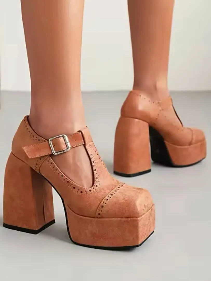 Modern British buckled loafers high heels platform