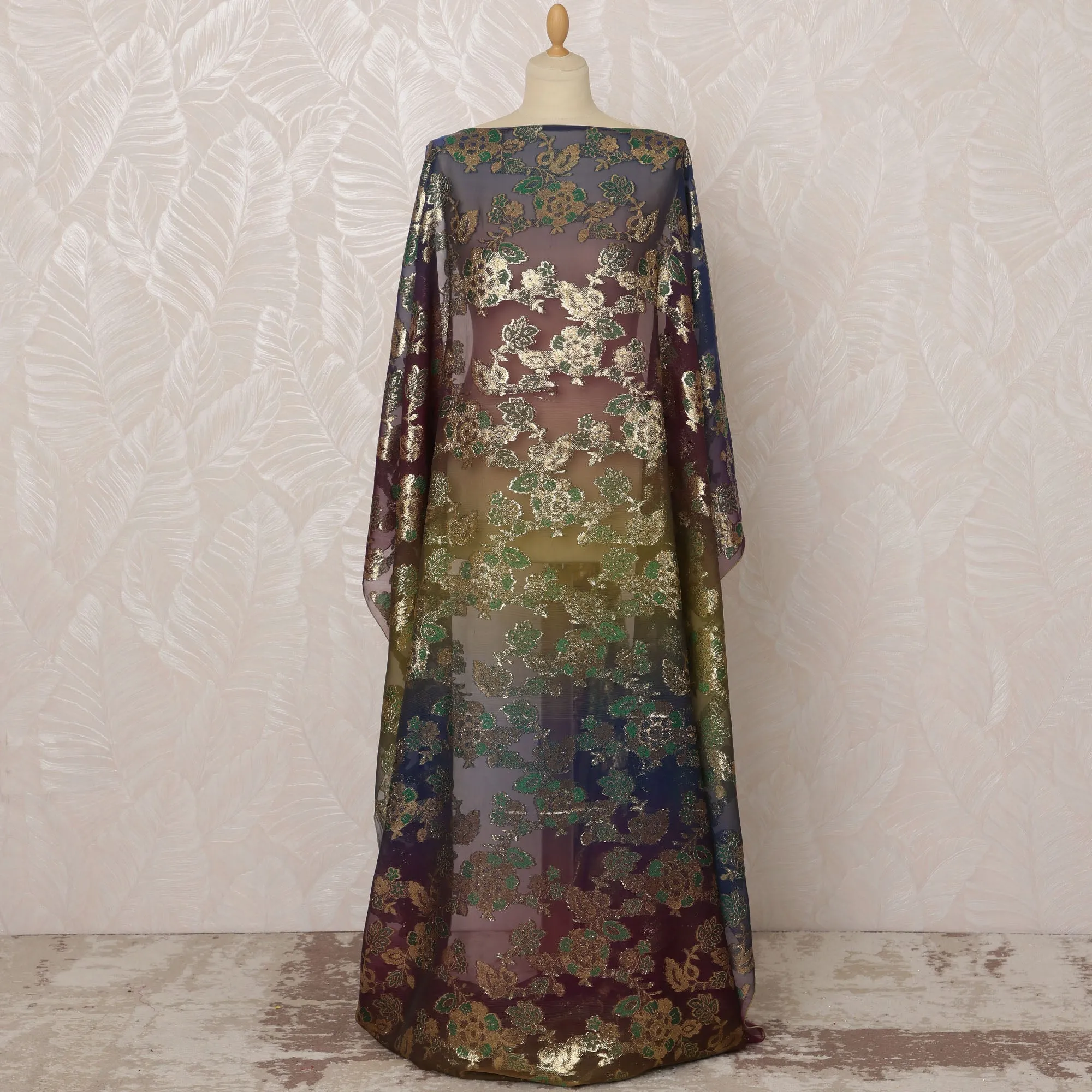 Multicolor Gradient Somali Silk (Fransawi) Chiffon Dirac Fabric with Metallic Lurex, 3.5 Meters, 140 cm Width-D20887